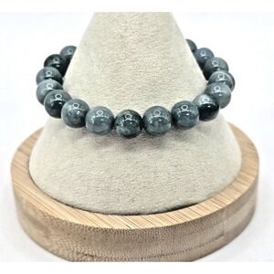 Guatemalan Blue Bluewater Jadeite Jade Beaded Bracelet Grade A 9.8mm 6.5"Stretch